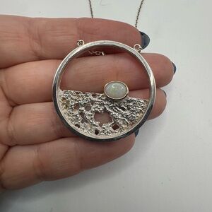 Prakt Jewelry (from Iceland!) Silver Necklace with Opal Centerpiece